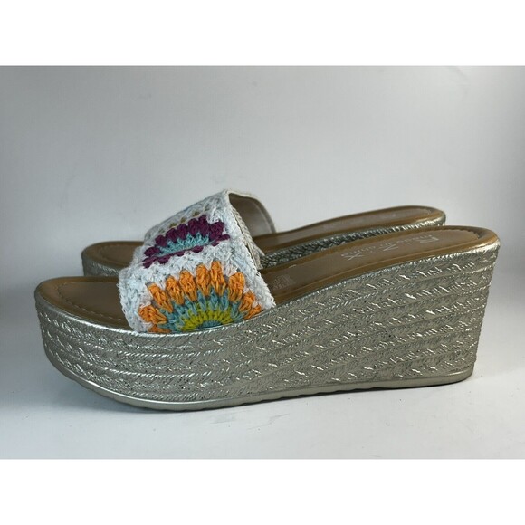 RZX Womens 3” Wedge Slides Knit Patchwork Granny Square Print Womens 7.5 New - Picture 5 of 7